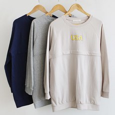 USA 맨투맨 수유티 면 수유복 지퍼형 캐주얼 수유티셔츠