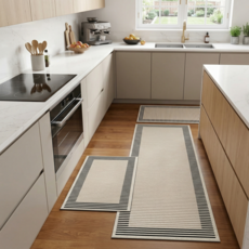 프리미엄 규조토 매트 주방+화장실 2종세트 세탁가능한 규조토, 1세트, 블랙 스트라이프