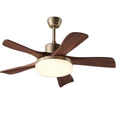 HC77A古銅色胡桃木實木扇葉吸頂燈，復古風格LED節能照明，遙控調速客廳餐廳適用, HC77B三葉古銅色（吊桿款）52寸變頻遙控+無極調光