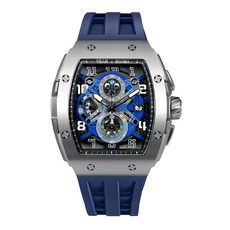 Tsar Bomba 機械公爵腕錶 銀錶框藍色錶帶 鏤空錶盤石英錶 TB8211Q-03