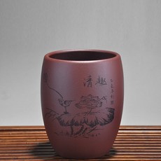 [優品藝術 手工茶具]正品品茗杯紫砂小杯子宜興原礦全手工功夫茶杯個人手繪單杯主人杯, 紫色清趣, 1個