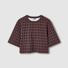 JAJU 여 체크 크롭 루즈핏 티셔츠 J115201313058 531867