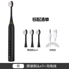 HYLSS 電動牙刷 防水軟毛 全身水洗充電清潔, 1個, 如圖所示2025, 黑色3刷頭