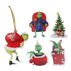 台南出貨 5件/包 2D亞克力紙聖誕樹綠色怪物擺件 可愛卡通聖誕樹掛件 聖誕裝飾, 5Pcs