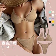 LUCISSI 歐美風環扣比基尼 多色選擇 含大尺碼 爆乳性感 高腰泳衣 可調式肩帶泳裝 性感微簍空環扣, 黑羽優雅,M（45-52kg）