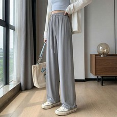 冰絲闊腿褲女2026新款夏季薄款小個子高腰直筒垂感休閒顯瘦防曬褲, L（100-120斤）