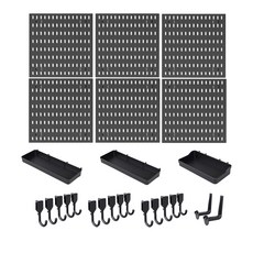 多功能洞洞板收納組，含30x30cm洞洞板x3、置物板x2、掛勾x12，DIY牆面收納, 黑色C組合, 1套