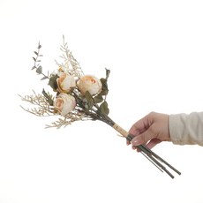 포포픽 조화 호텔 리빙 소품 식탁장식까지 고급스러운 스타티스 유칼립투스 데이지 프리미엄 꽃다발, 1개, 아이보리&연핑크