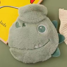 可愛毛絨防爆熱水袋註水女學生成人小號迷你隨身暖手寶冬季暖水袋, 動物樂園-綠恐龍【550ml】, 1個