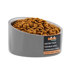 Master Pet Supply 스테인리스 스틸 비스듬한 개 고양이 사료 그릇 - 226.8g(8온스) 튼튼한 - 피스타치오 이중벽 단열 프렌치 퍼그 고양이를 위한 미끄럼 방지, 2 Cups (16 oz), Graphite