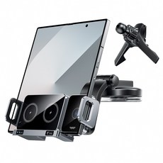 Toocki z폴드 플립 대화면 호환 무선충전 차량용 핸드폰거치대, 송풍구고정+흡착고정, 메탈 그레이, 1