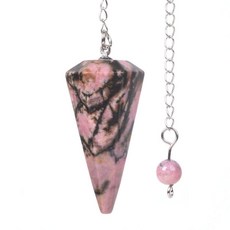 천연 로즈 쿼츠 크리스탈 원석 육각형 포인트 레이키 차크라 펜던트 펜듈럼, 매트릭스 로도나이트