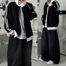 르위 트랙 라인 니트점퍼 오버핏 빅사이즈 바시티자켓 집업