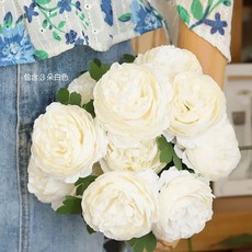 仿真芍藥花 假花裝飾 居家客廳餐桌擺設花藝 復古插花藝術擺件, 白色芍藥花束3枝