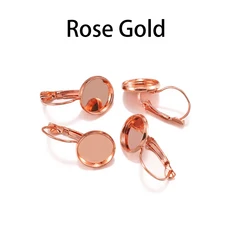 라운드 도금 카보 숑 카메오 트레이 설정 귀걸이 프랑스 레버 백 보석 용품 8 10 12 14 16 18 20 25 mm, 03 8mm x 10pcs, 01 Rose Gold