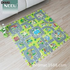 DFMEI 益智拼圖地墊 兒童地墊拼接泡沫地墊, 交通路線圖(9片裝)