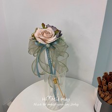 教師節禮物 送女老師 毛線編織成品 向日葵仿真花束 開學季首選禮品, 1個, 玫瑰花-清新浅绿色 送礼袋+贺卡 袋去心