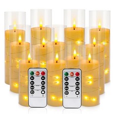 YOROXRG 방수 야외 불꽃 없는 양초 24개 세트 리모컨 및 타이머 4개가 있는 LED 캔들 높이 10.2cm(4인치) 12.7cm(5인치) x 깊이 5.6cm(6인치), 12스트링-아이보리