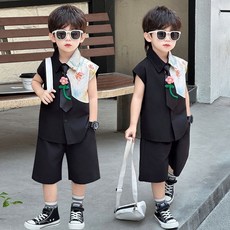 爆款#花童男童套裝套裝時尚寶寶襯衫背心兩件套兒童潮衣花童男童套裝西服寶寶襯衫背心兩件套兒童潮流