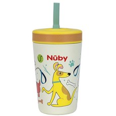 Nuby Thirsty Kids 실리콘 플렉스스트로 단열 유아용 컵 - 355ml(12온스) - 스테인리스 스틸 및 누출 방지 - 18개월 이상 - 공룡, Dogs, Dogs