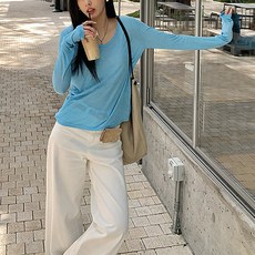 네모엔룩 시스루브이넥 여성용 레이어드 이너 브이넥 비치룩 커버업 시스루 긴팔 티셔츠