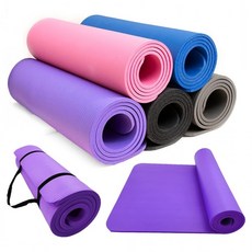 NBR 요가매트 10mm 운동매트 테스매트 홈트매트 헬스장 학교체육 단체수업, 1개, 스탠다드(61cm)_10mm+스트랩_핑크