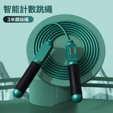 成人款兩用跳繩智能計數鋼絲繩體育用品家用無繩運動負重跳繩, 1個, 墨綠-長繩【收納袋包裝】