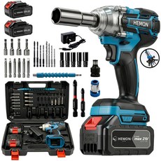 헤몬 21V 고출력 무선 전동 임팩드릴 배터리 렌치 드라이버 드릴 비트 풀패키지 세트, 1세트, 본품 + 배터리2개이상
