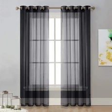 1pc 현대 단색 쉬어 커튼 거실 침실 집 창 화면 그로멧 상단에 대 한 창 커튼, W100 X H130CM 1PC, Grommet Top, Black