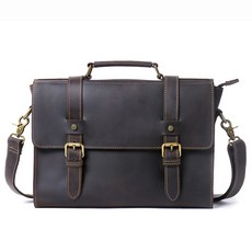 奧特萊斯 真皮男包 斜背包 復古瘋馬皮公文包 頭層牛皮側背包 男包包 男後背包 手提包 休閒時尚, 深咖色