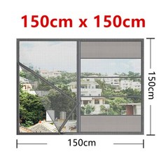 창문 주름 방충망 방충문 현관 모기장 원단 롤방충망 화면용 매직 자체 접착 펀치 없음 DIY 크기 여름 거즈 메쉬 모기 곤충 스크린 도어 방충, Grey, 150 x 150cm