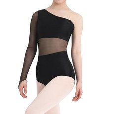 발레복 체조 유니폼 슬리브 여성 쉬어 레오타드와 - 긴 메시 ZYXWVU 레오타드 원숄더