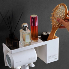 무타공 드라이기 거치대 욕실 드라이기 홀더 욕실선반 수납 정리대, 화이트, 1