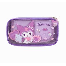 산리오 정품 큐티 글로시 펄 악세사리달린 필통파우치 투명 펜파우치, 1개, 쿠로미