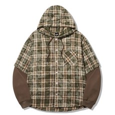 트릴리온 TRILLION 페인티드 체크 레이어드 스웨트 후드 셔츠 [카키] TRSSH26KH 118526