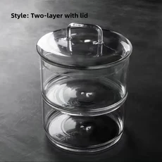 투명 유리 친환경 식물 마이크로 풍경 저장 용기 뚜껑 홈 장식을위한 다층 주최자 상자, 02 뚜껑이 있는 이중층