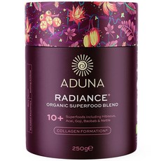 Aduna Organic Radiance 슈퍼푸드 블렌드 | 피부 광채 콜라겐 지원 및 호르몬 균형을 위한 10가지 이상의 슈퍼푸드가 있는 100% 천연 볶음 요거트 주스, 8.82 Ounce (Pack of 1), 래디언스, 250g, 1개