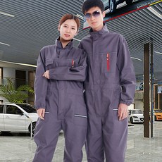 連體工作服套裝 防塵耐磨透氣 機汽維修洗車噴漆美容勞保服, 1個, B)立領灰色連體服,175（XL碼）