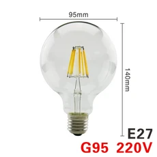 ST64 2W 에디슨 LED 필라멘트 전구 램프 220V E27 빈티지 골동품 레트로 앰플 백열등 교체, [08] G95 E27, [01] 2W, [01] Cold white, 1개
