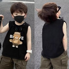 新款可愛童裝 兒童背心 2025背心兒童夏季無袖卡通男女童圓領中小童洋氣百搭小熊印花上衣