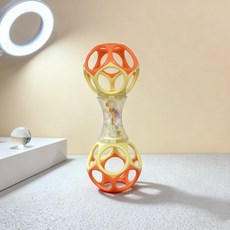 寶寶手抓球搖鈴玩具 固齒訓練二合一, 橙黃, 1個, 手抓搖鈴