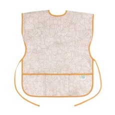 Bumkins 슬리브 작업복 유아 재사용 가능한 방수 턱받이 만 3-5세 여아 및 남아용 긴소매 어린이 어린이 페인트 앞치마 예술 공예 및 놀이 포켓 포함 부드러운, 반소매, 베이지