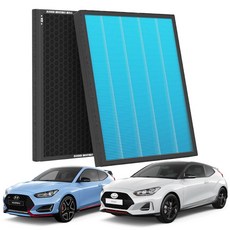 1+1 PM 0.3 에어컨필터 활성탄 블루 초미세먼지, 2개, 벨로스터JS/N (18~현재) [FCP-10]