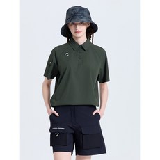 챌린저 여성 베이직 소매포켓 카라 반팔 우븐탑 카키 CHF2WWT6961KH