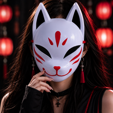 일본여우가면 티벳 연극 말 실리콘 일본 여우 고양이 토끼 가면, 1개, 화이트 1개, 화이트