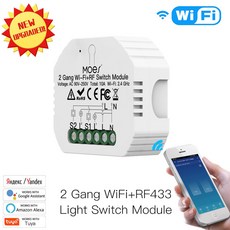 MOES Wifi 스마트 라이트 스위치 Diy 차단기 모듈 Smart Life/Tuya APP 원격 제어 Alexa Echo Google Home 1/2 Way와 함께 작동, [87] WiFi RF 2 Gang Light, [03] 1 PC