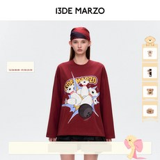 남녀공용 볼링티셔츠 긴팔 오버핏 곰돌이 그래픽 테니스옷