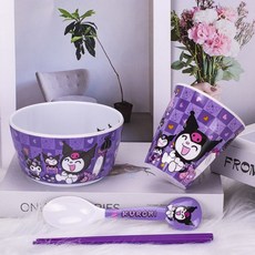 卡通庫洛米兒童餐具可愛家用耐摔防燙分格餐盤喫飯碗勺杯筷盤, 庫洛米【450ML】新5寸碗+庫杯+勺+, 1個