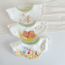 ins韓版新款口水巾嬰兒圍嘴新生防水口水圍兜寶寶棉質漫畫風0-2歲, 1個, 漫畫風綠系清新三條裝柔軟防水