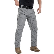 NAVEKULL 남성용 전술 바지 립스톱 방수 스트레치 카고 작업 8포켓 아웃도어 경량 하이킹 팬츠 라이트 그레이. 38 x 32 119273